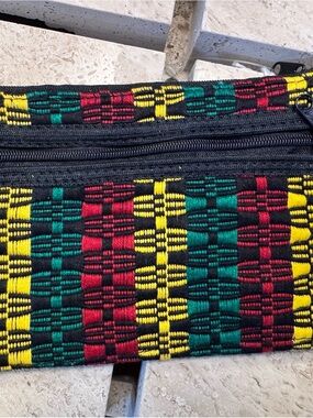 Handwoven Black Wallet with Red, Green & Yellow Pattern